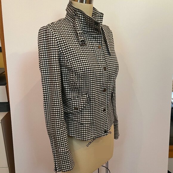 White House Black Market black & white check military/moto style jacket size 12 - Picture 2 of 5